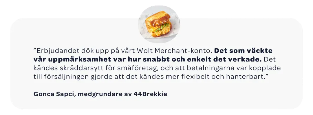 Vittnesmål från Gonca Sapci på 44Brekkie om Wolts snabba och enkla finansieringserbjudande för småföretag.