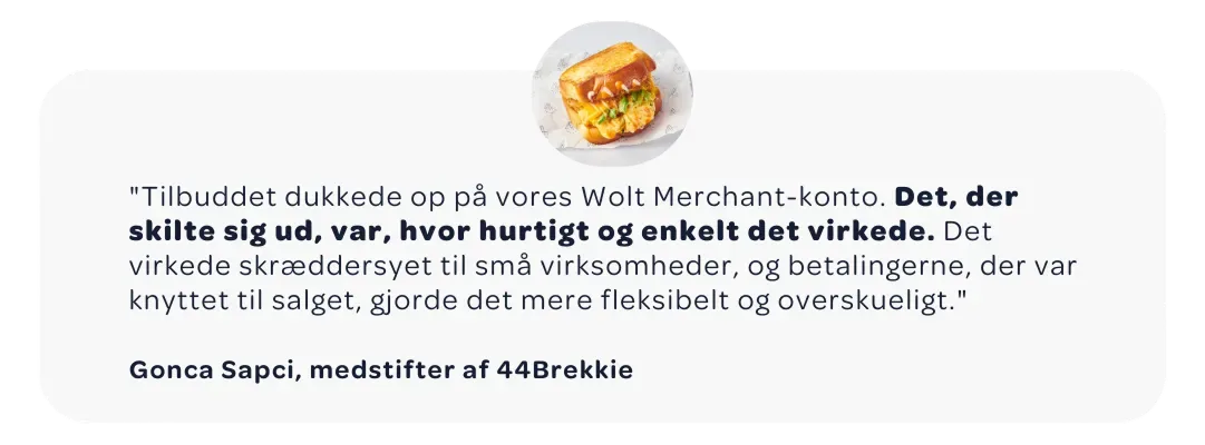 Udtalelse fra Gonca Sapci fra 44Brekkie om Wolts hurtige og enkle finansieringstilbud til små virksomheder.
