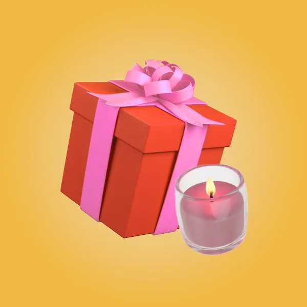 Gift box with ribbon and scented candle, perfect for thoughtful Mother’s Day presents and home delivery.