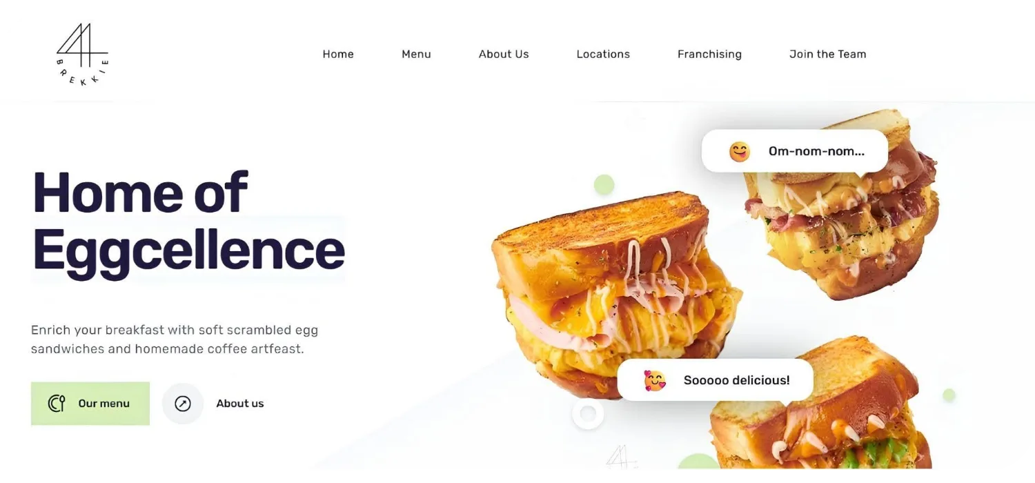 Die Website eines Berliner Frühstücksrestaurants mit Eiersandwich-Gerichten für die Lieferung – ein Beispiel dafür, wie eine angepasste Speisekarte das Wachstum fördern kann