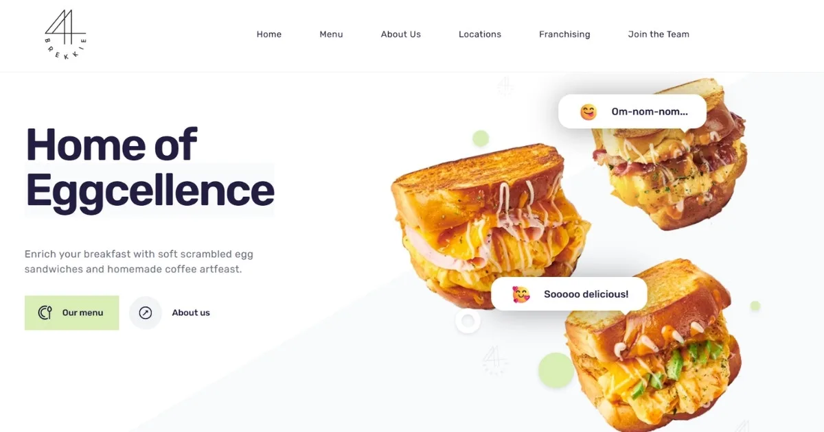 A Berlin breakfast restaurant's website showcasing egg sandwich dishes designed for delivery, an example of how adapting a menu for takeaway can drive growth