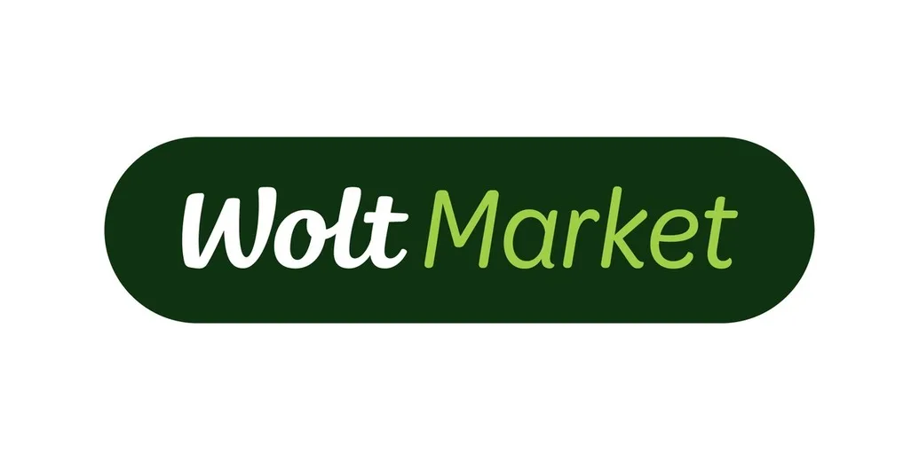 Official Wolt Market dark green pill logo, resized smaller (78% width fill vs original 93%) on white 1035x520 canvas so it no longer gets cropped at the sides on mobile CardCarousel Card slots.