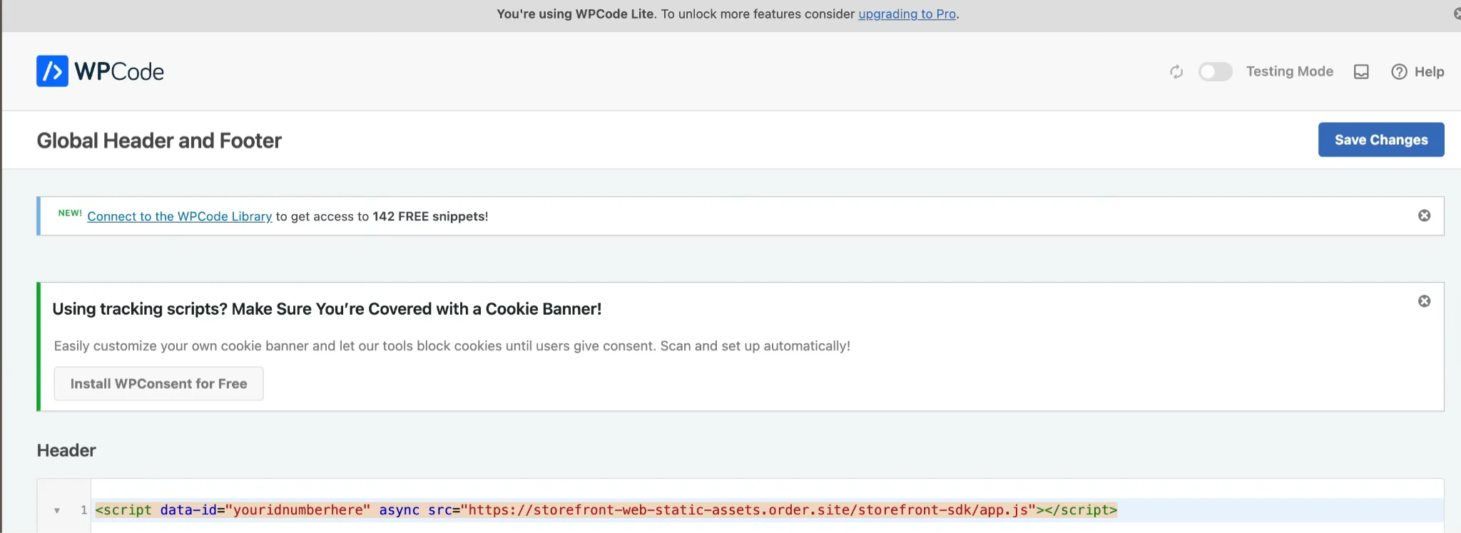 WPCode Global Header and Footer