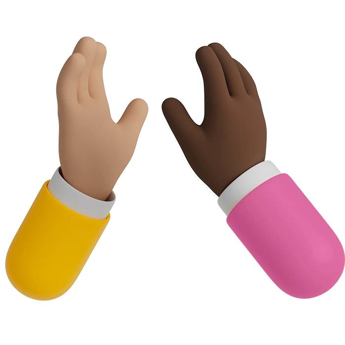 Zwei erhobene Hände kurz vor einem High Five, eine in gelbem Ärmel, eine in pinkem Ärmel