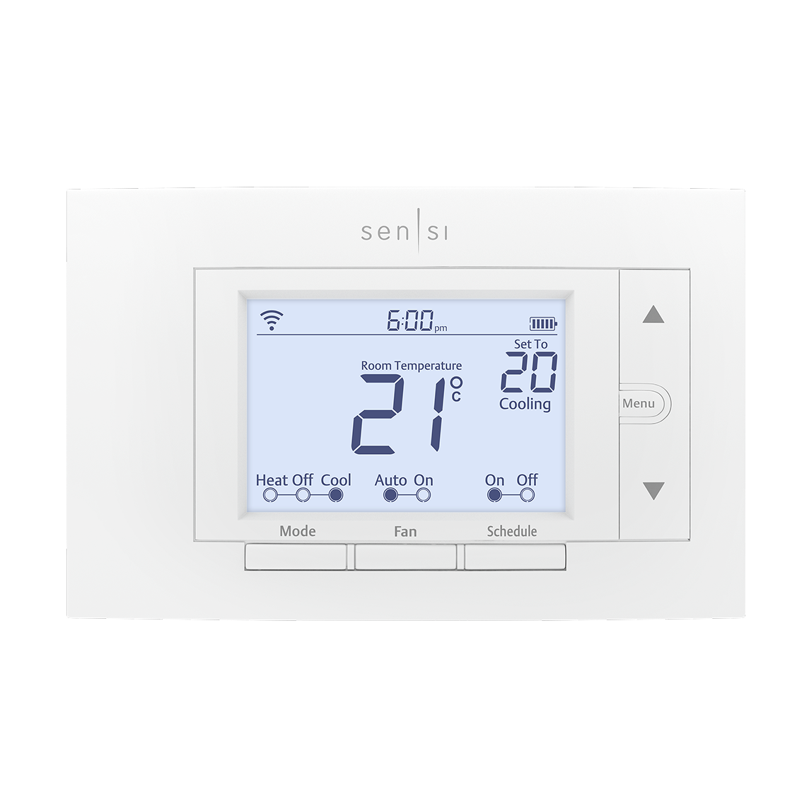 Un thermostat intelligent Wi-Fi Sensi affichant la température.