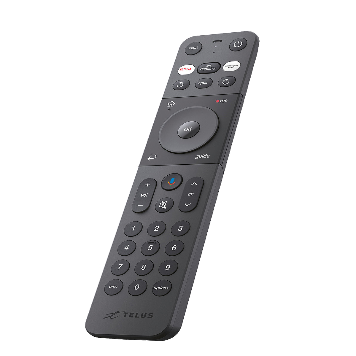 The remote control for the TELUS TV Mini device.