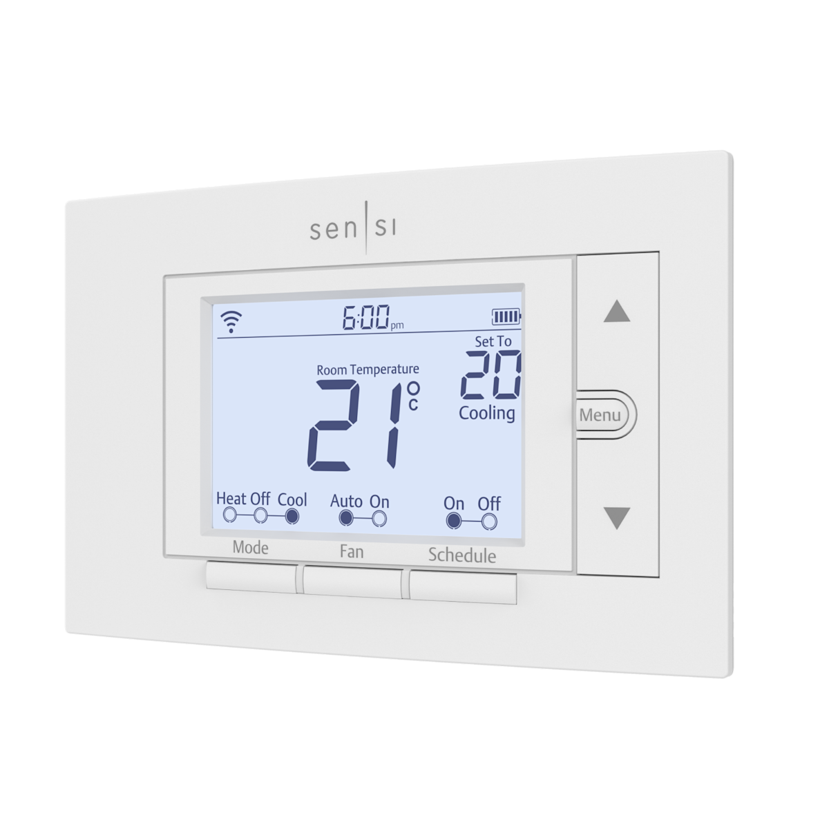 Un thermostat intelligent Wi-Fi Sensi affichant la température.