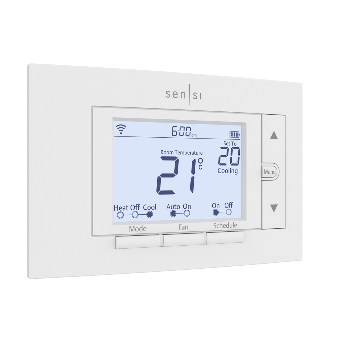 Un thermostat intelligent Wi-Fi Sensi affichant la température.