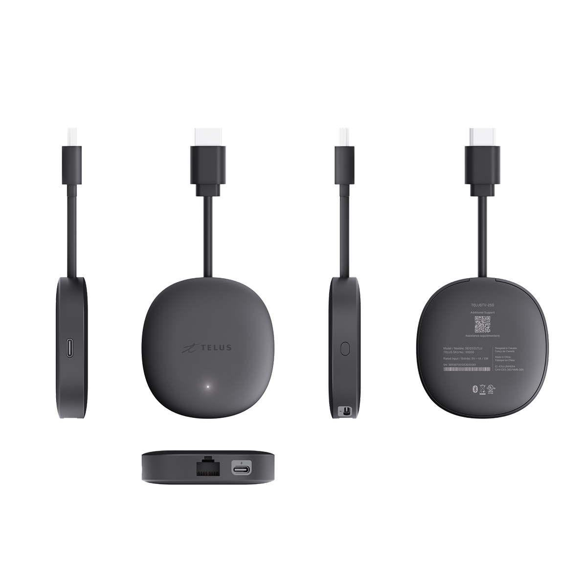 The TELUS TV Mini device shown from different angles.