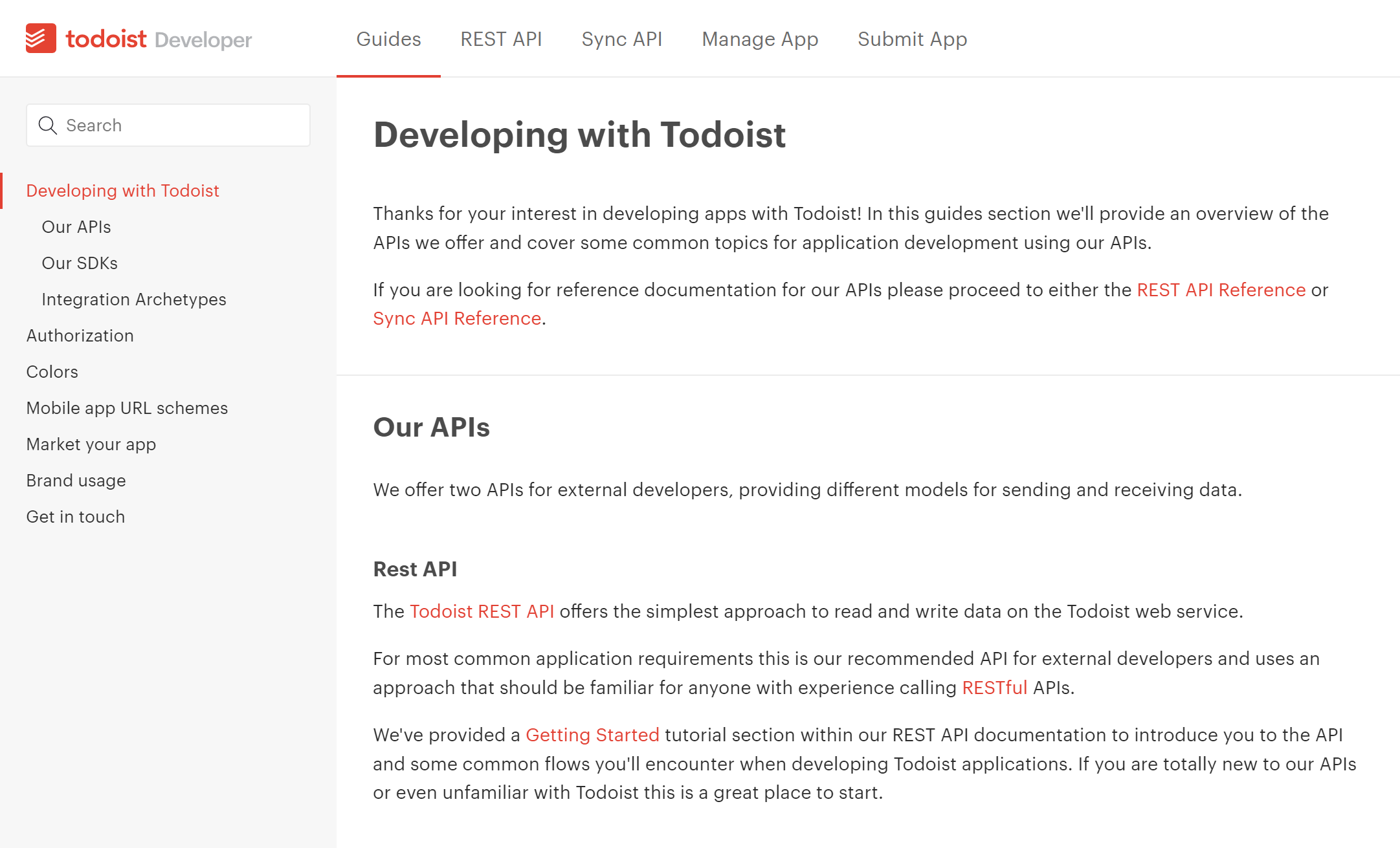 Todoist Developer Portal screenshot