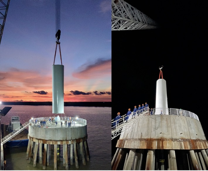 Dự án điện gió Tân Thuận: Lắp đặt thành công trụ tuabin đầu tiên