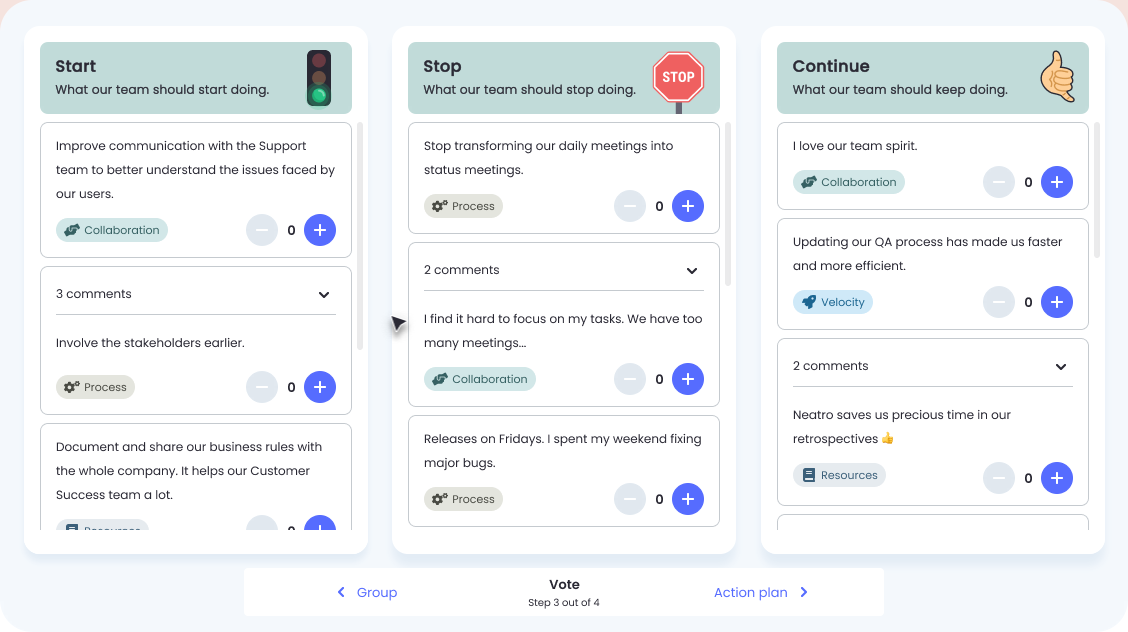 Vote Phase in the retrospective tool Neatro