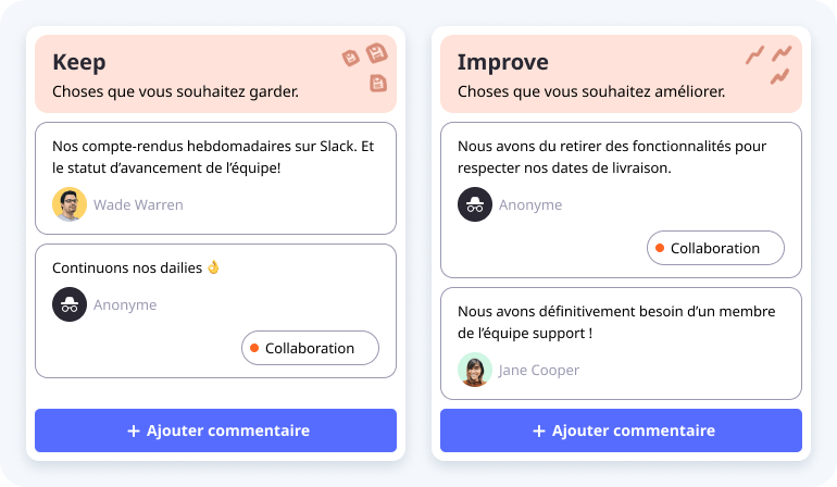 Des commentaires de rétrospective anonymes et non-anonymes