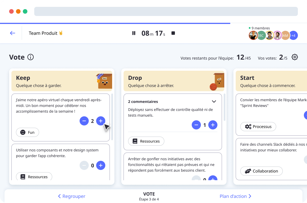 Voter dans le modèle de rétrospective Keep Drop Start par Neatro
