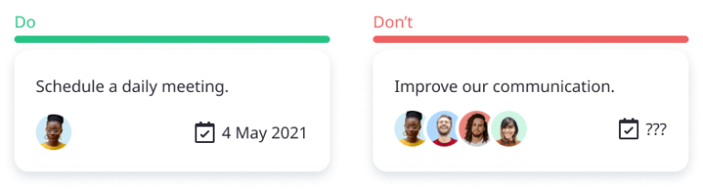 Do & Don't illustration about a SMART action item.