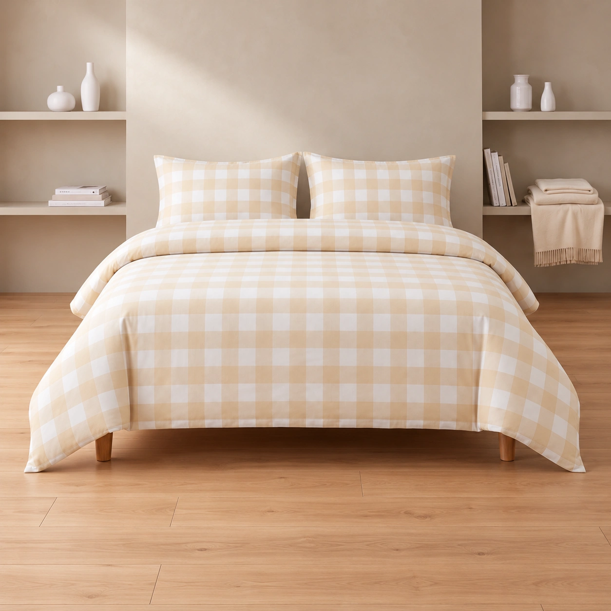Linndecors Dune Squares Almond Buff Duvet Cover duvet cover shown in Almond Buff
