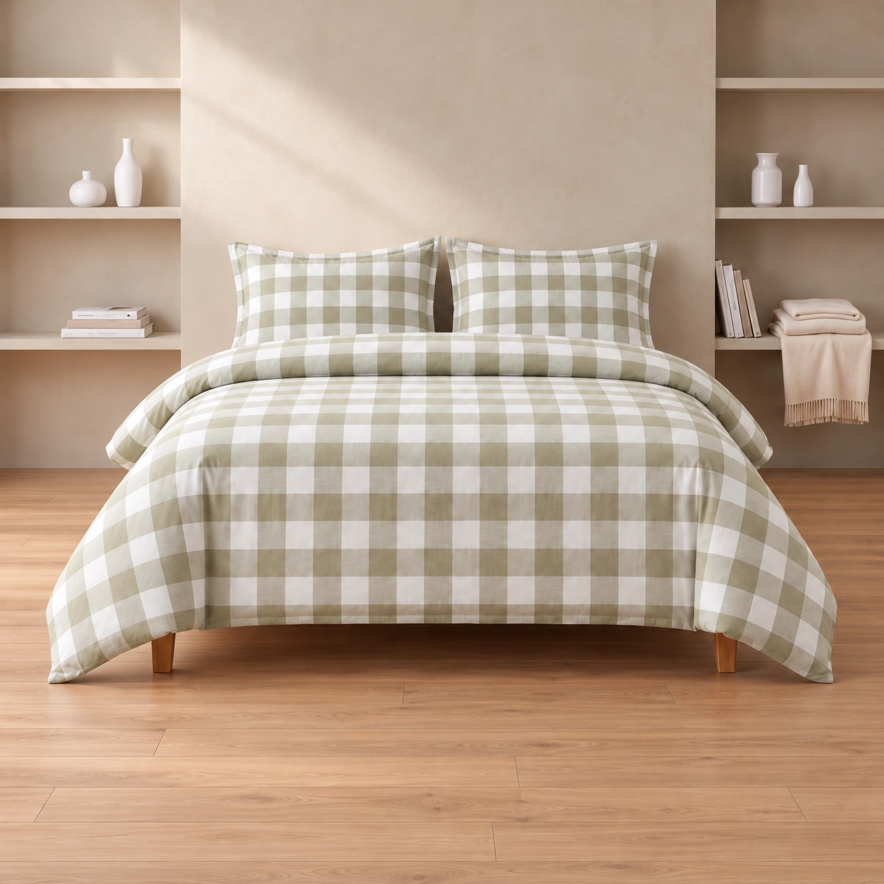 Linndecors Dune Squares Sage Green Duvet Cover duvet cover shown in Sage Green