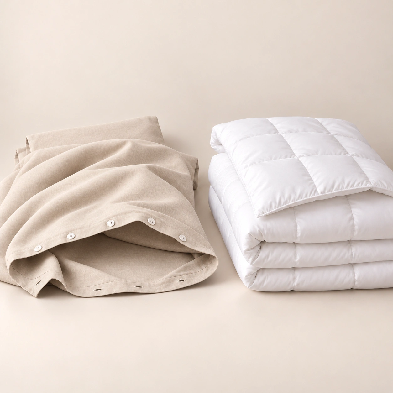 Linndecors Uni Beige Duvet Cover + Comforter duvet comforter set shown in Beige
