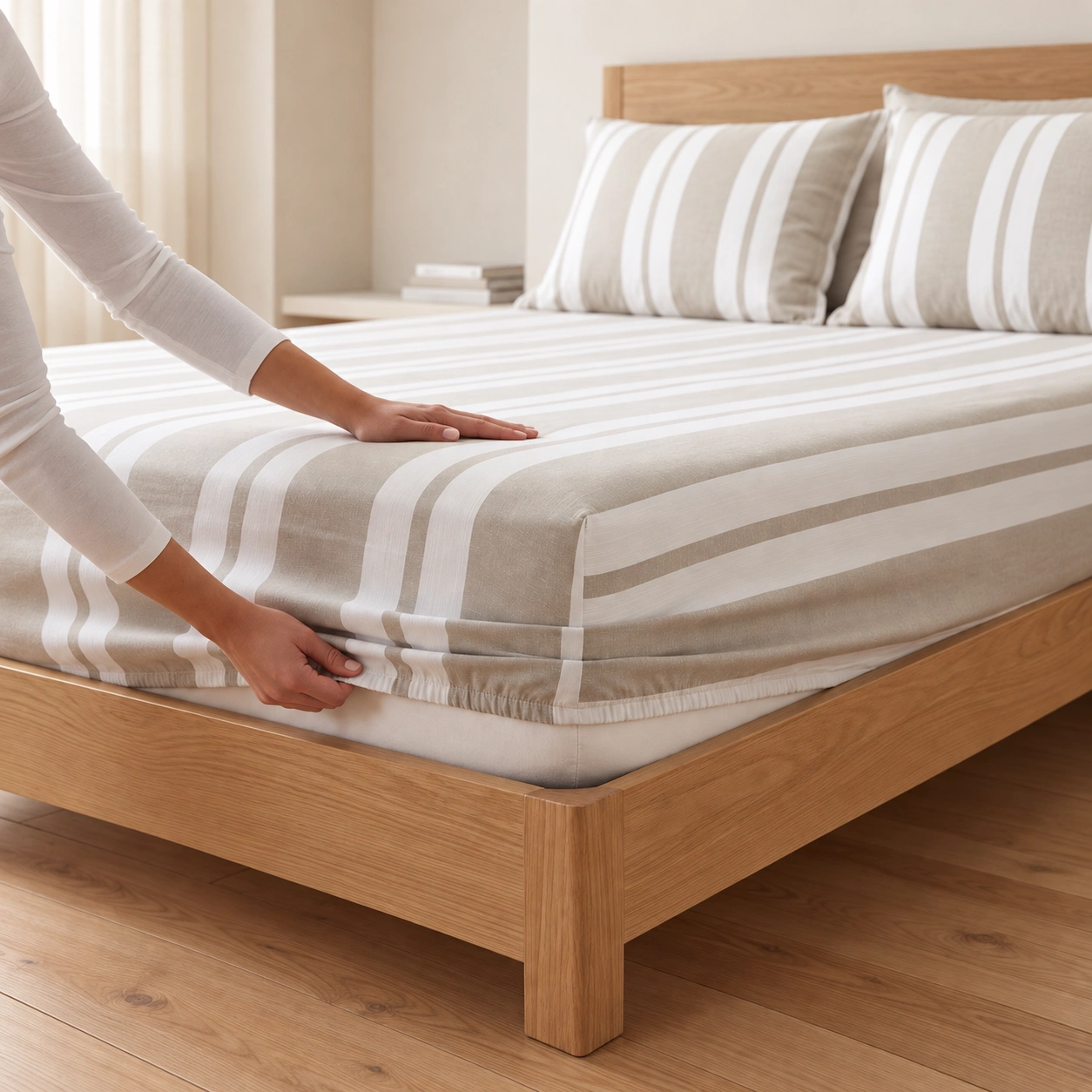 Linndecors Boldrush Beige Fitted Sheet fitted sheet shown in Beige