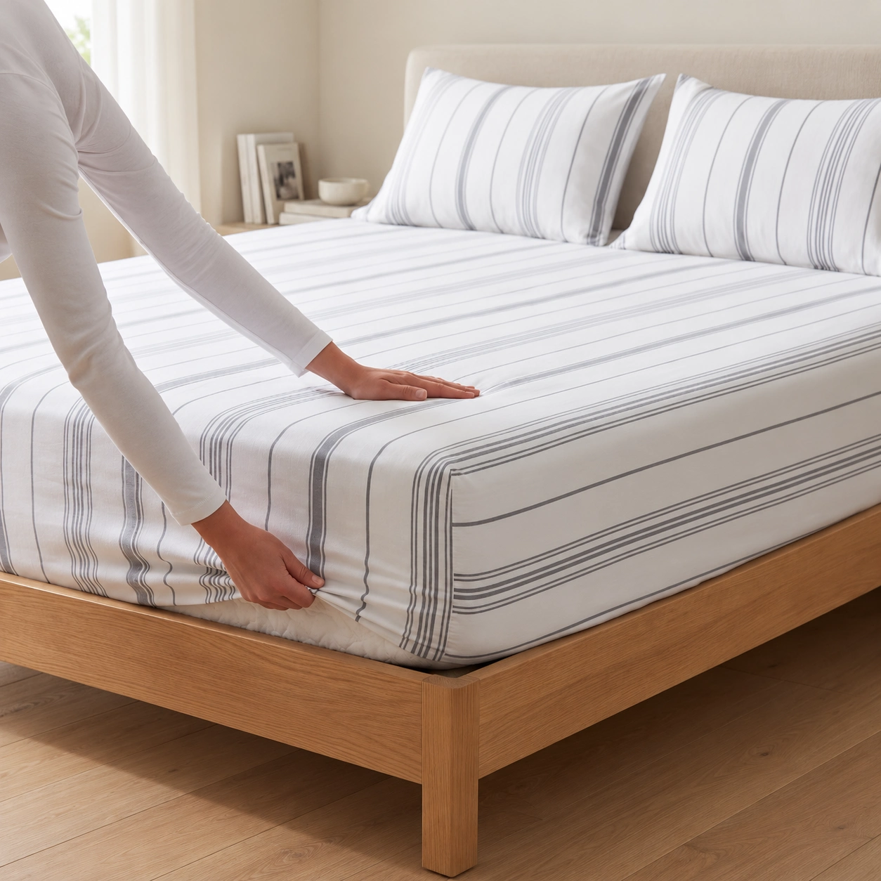 Linndecors SilverStream Grey Fitted Sheet fitted sheet shown in Grey
