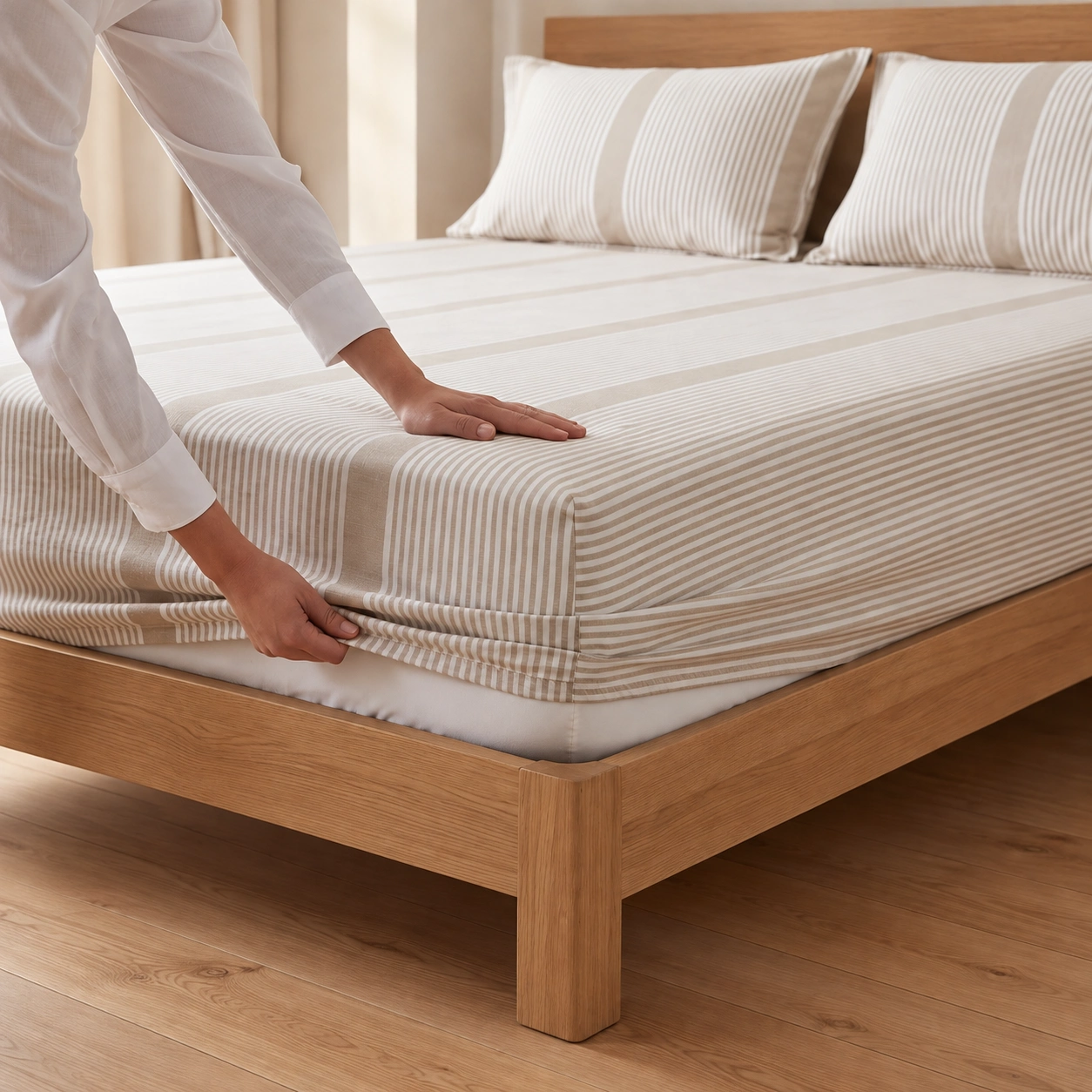 Linndecors Tiered Layers Beige Fitted Sheet fitted sheet shown in Beige