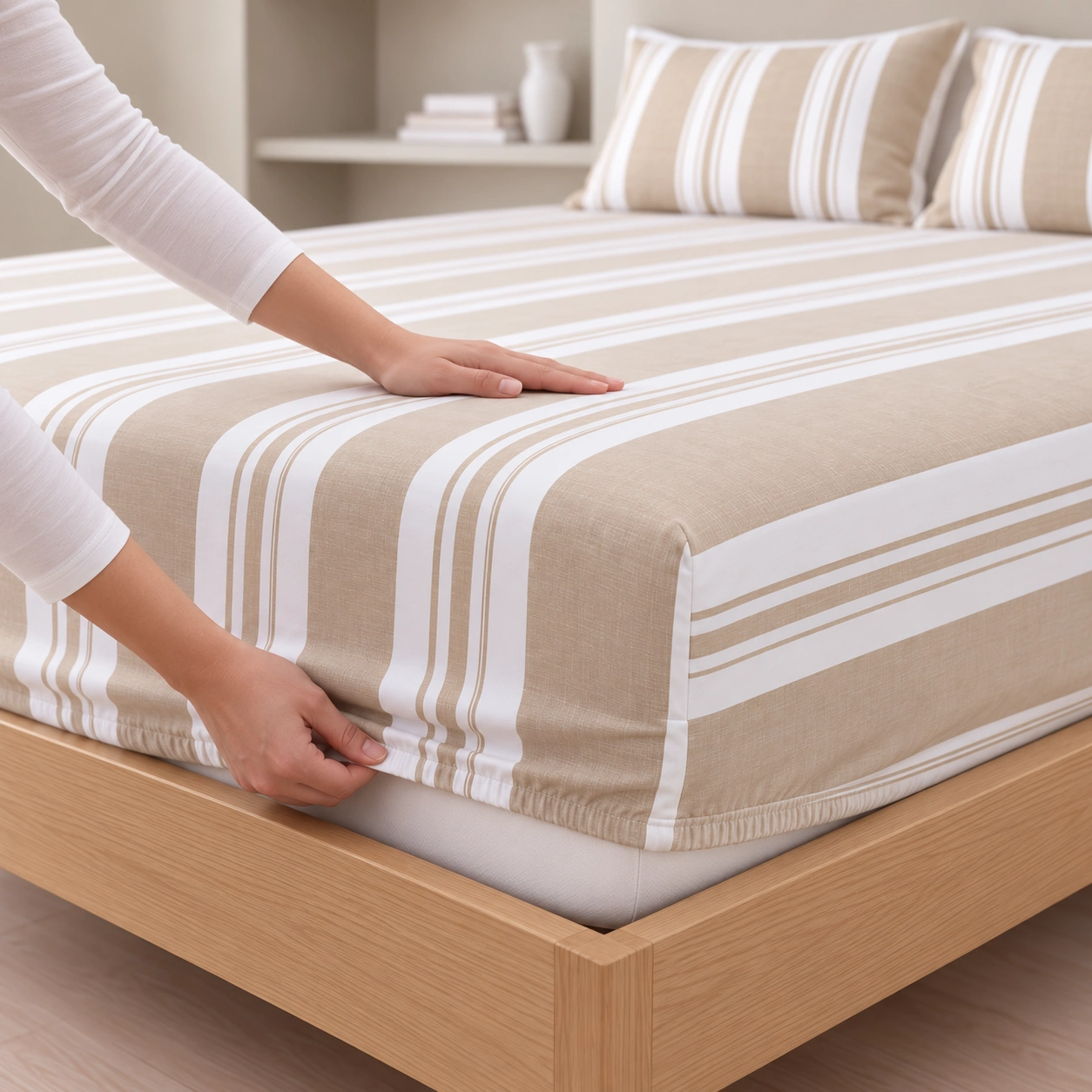 Linndecors Terra Cool Beige Fitted Sheet fitted sheet shown in Beige