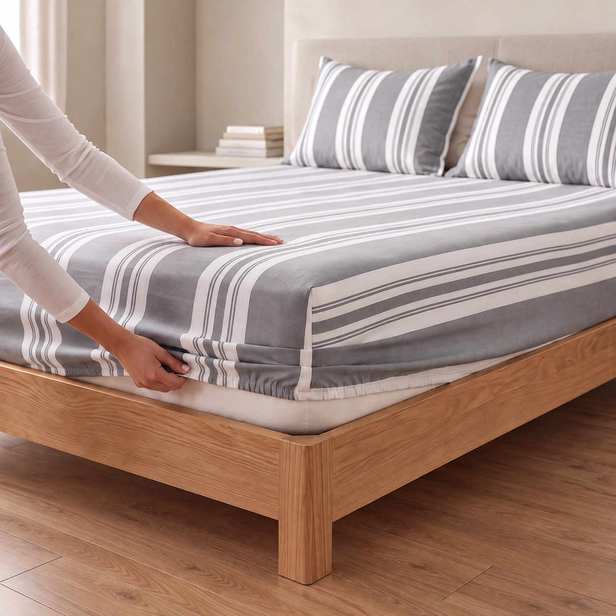Linndecors Terra Cool Grey Fitted Sheet fitted sheet shown in Grey