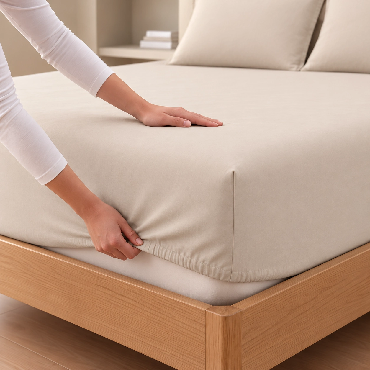 Linndecors Uni Beige Fitted Sheet fitted sheet shown in Beige