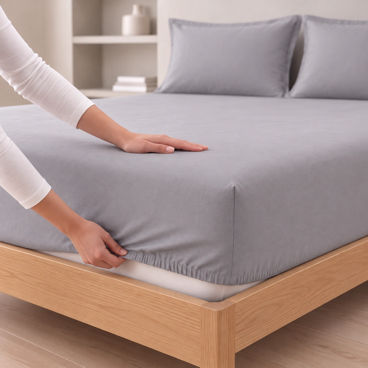 Linndecors Uni Grey Fitted Sheet fitted sheet shown in Grey