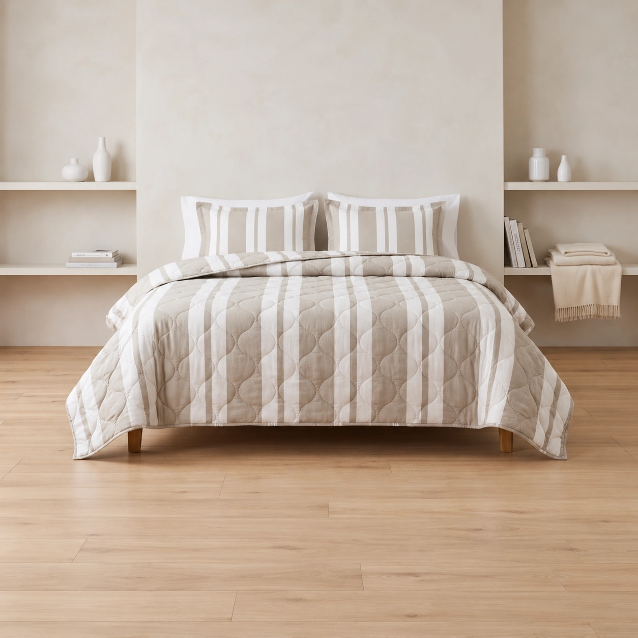 Linndecors Boldrush Beige Quilt quilt shown in Beige