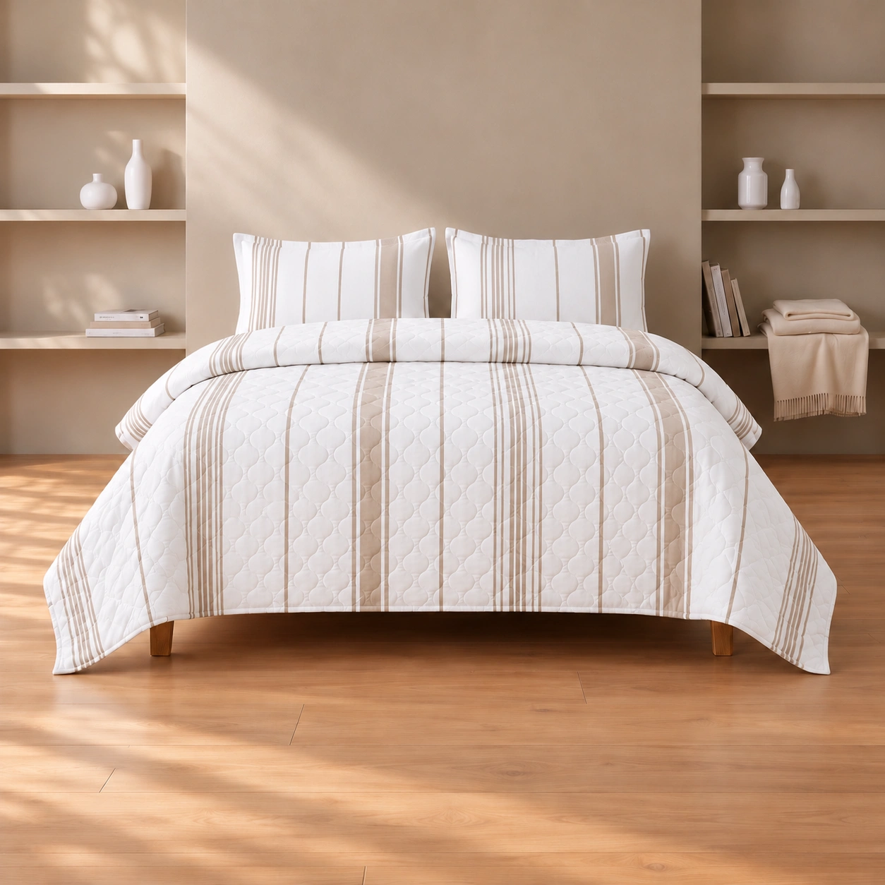 Linndecors SilverStream Beige Quilt quilt shown in Beige
