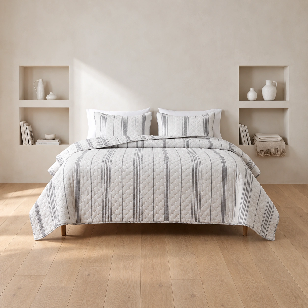 Linndecors SilverStream Grey Quilt quilt shown in Grey