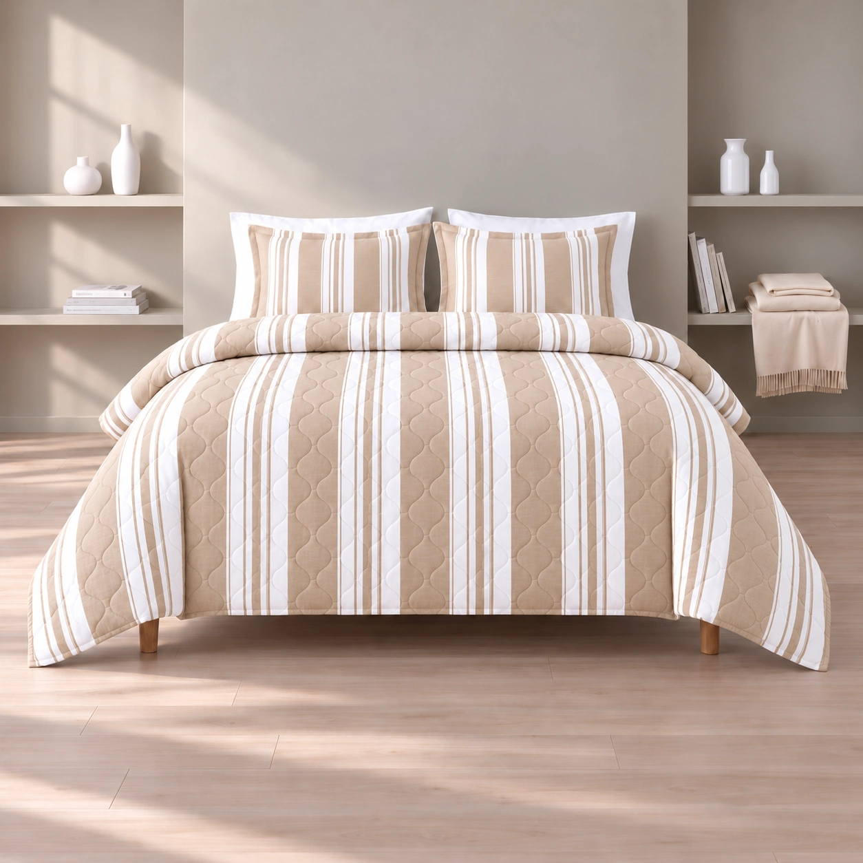 Linndecors Terra Cool Beige Quilt quilt shown in Beige