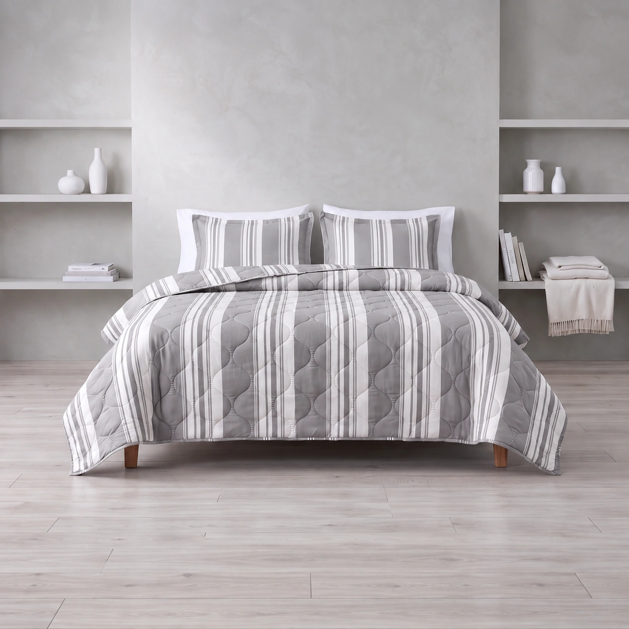 Linndecors Terra Cool Grey Quilt quilt shown in Grey