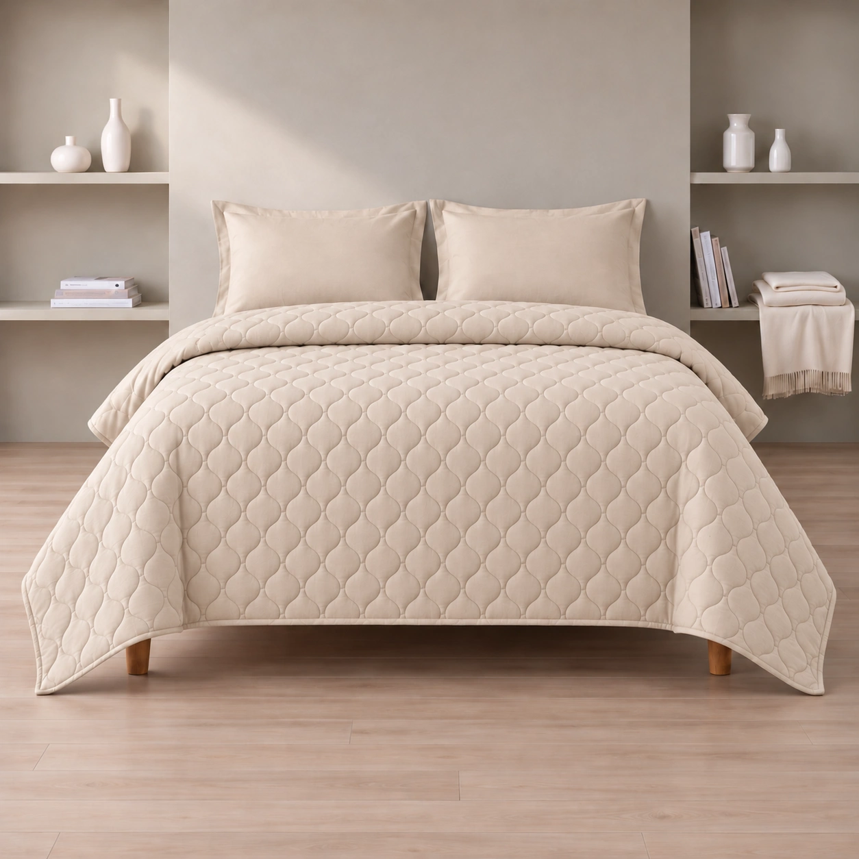 Linndecors Uni Beige Quilt quilt shown in Beige