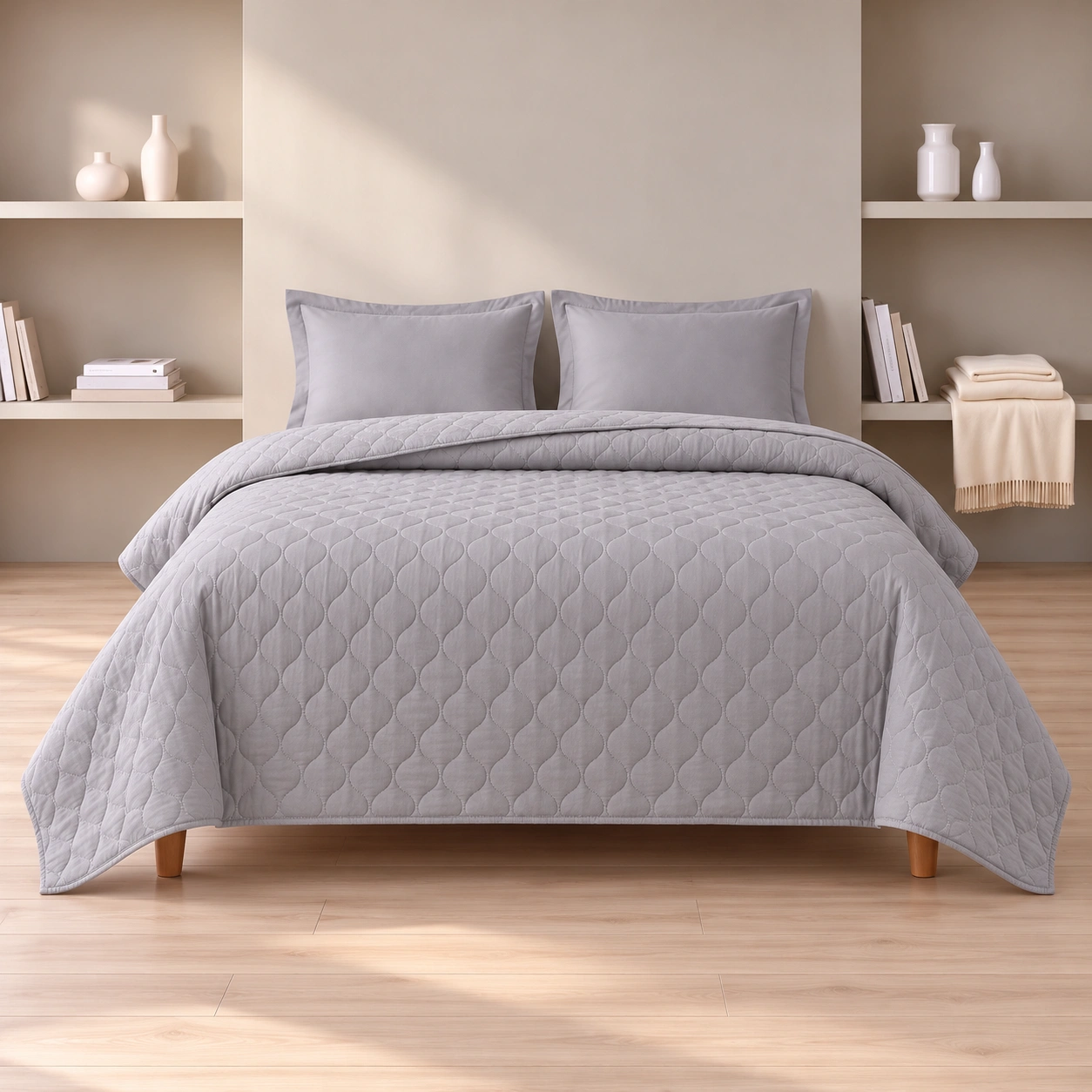 Linndecors Uni Grey Quilt quilt shown in Grey