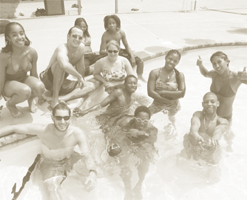 Group in pool sun care