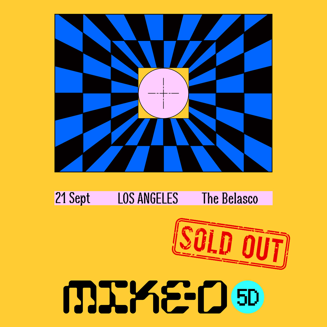 Mike-D 5D sold out show poster for Sept 21 in Los Angeles at The Belasco, featuring a blue and black optical illusion design.