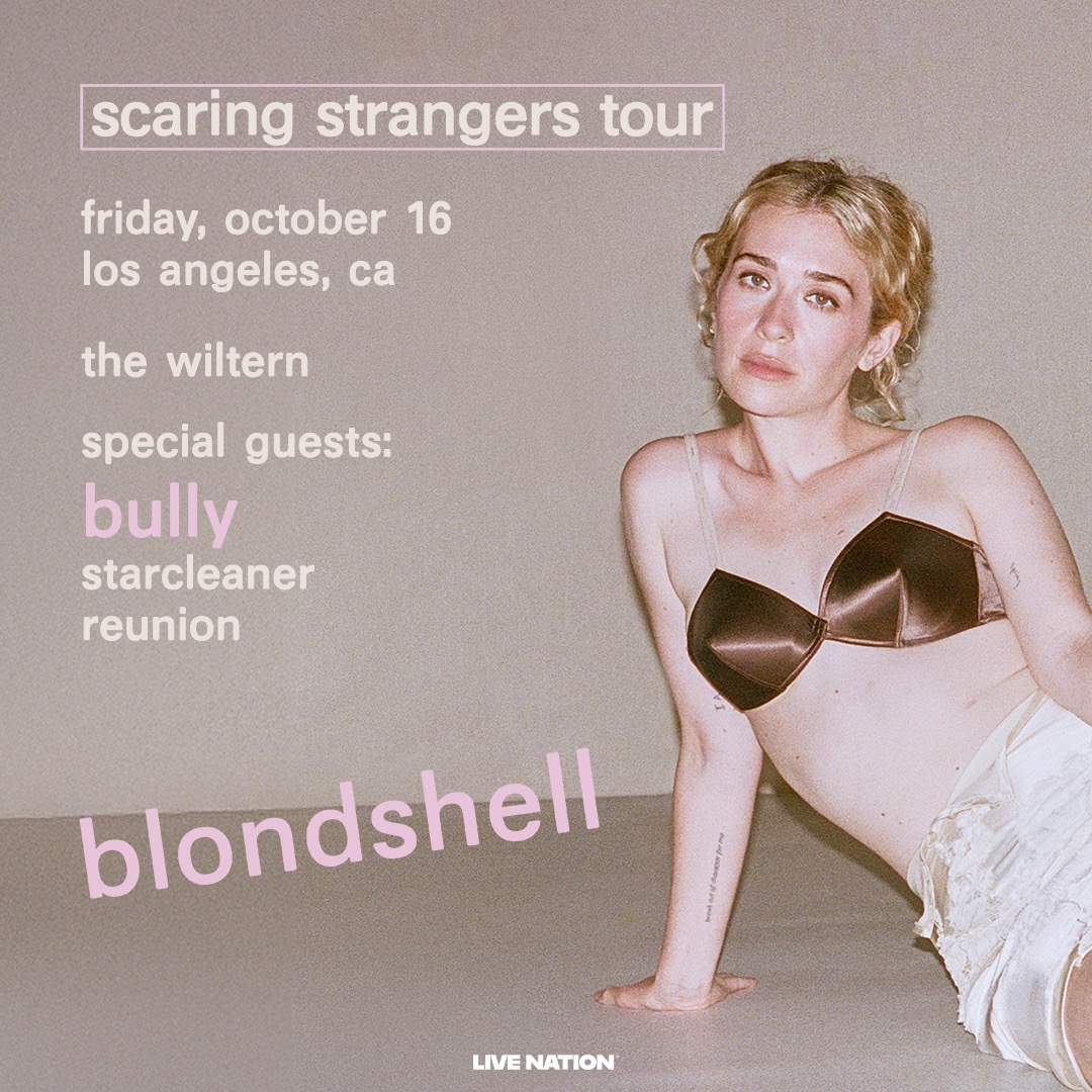 Blondshell Scaring Strangers Tour concert poster for October 16 in Los Angeles, CA at The Wiltern, featuring a blonde woman posing.