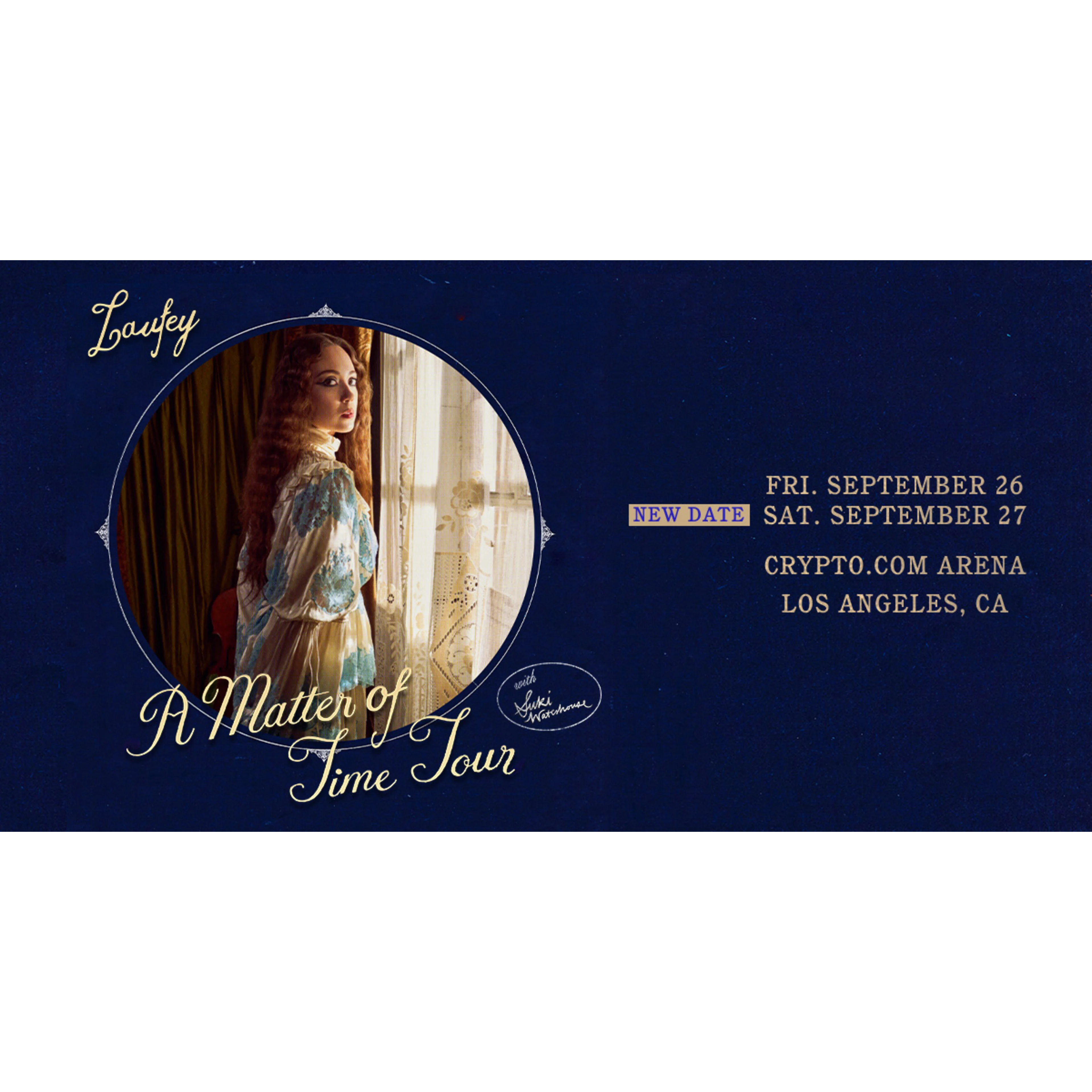 event fluer for Laufey at the Crypto Arena featuring a photo of Laufey, and the show information