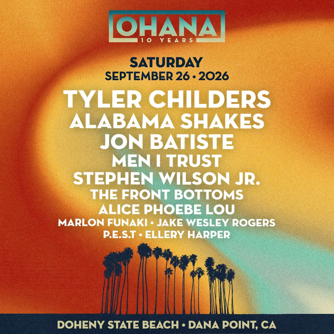 Ohana Festival 10 Years lineup poster for Saturday, September 26, 2026, at Doheny State Beach, Dana Point, CA.