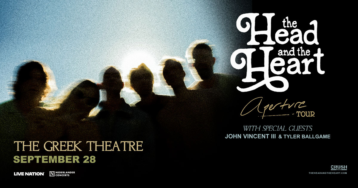 Silhouettes of band members against blue light for "The Head and the Heart" Aperture Tour at The Greek Theatre on September 28.