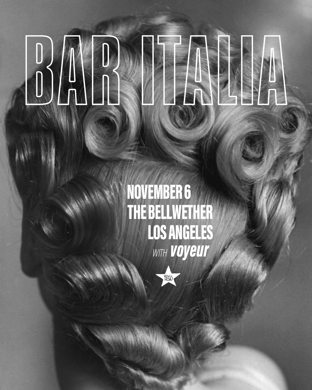 Promotional image for bar italia show at the Bellwether on November 6