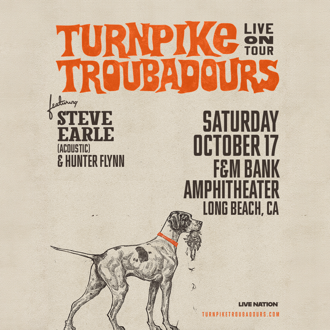 Turnpike Troubadours Live on Tour concert poster featuring a illustrated hunting dog, Saturday October 17 at F&M Bank Amphitheater.