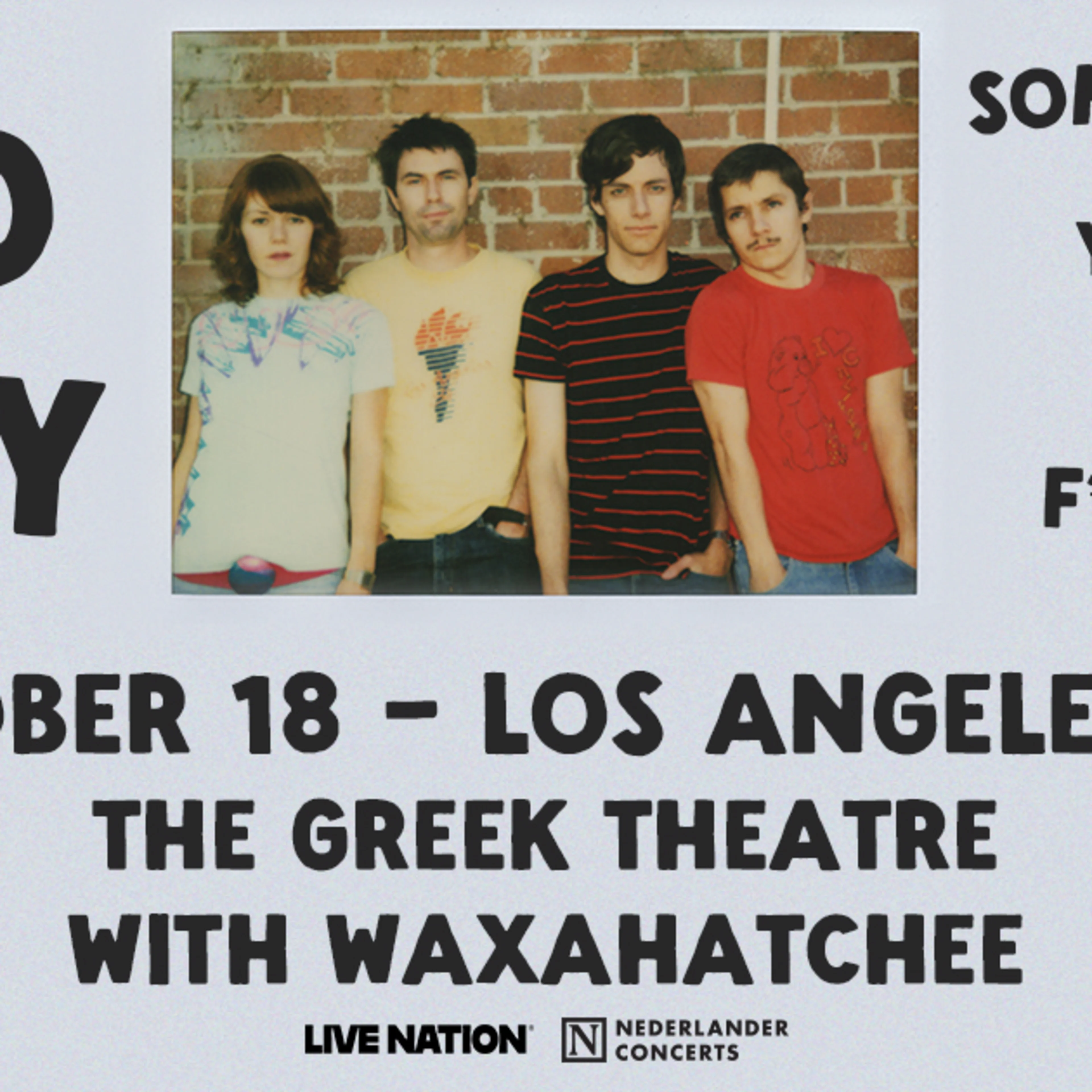 Rilo Kiley concert poster for October 18 at The Greek Theatre in Los Angeles, featuring band photo and tour information.