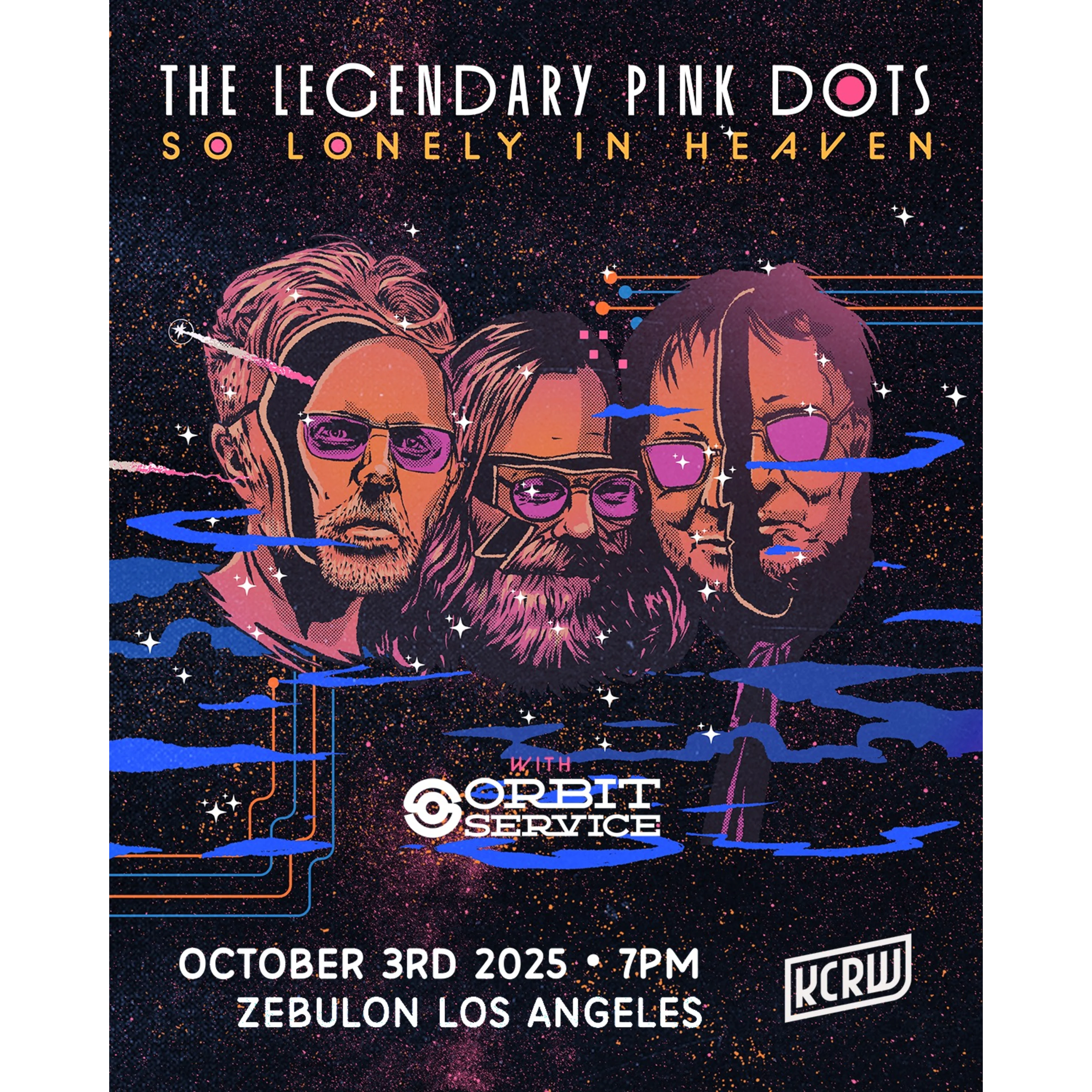 Concert poster for The Legendary Pink Dots with Orbit Service at Zebulon Los Angeles on October 3rd, 2025 at 7PM.