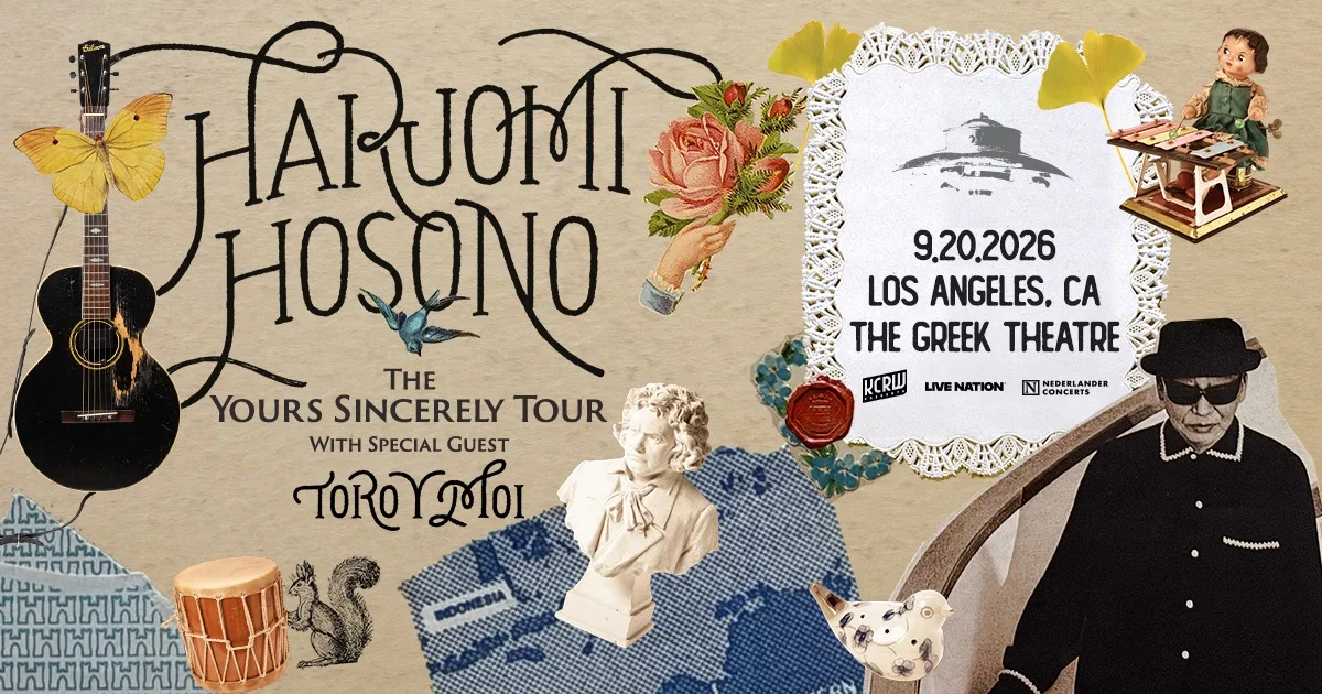 Haruomi Hosono The Yours Sincerely Tour concert poster, September 20 2026, The Greek Theatre, Los Angeles, CA.