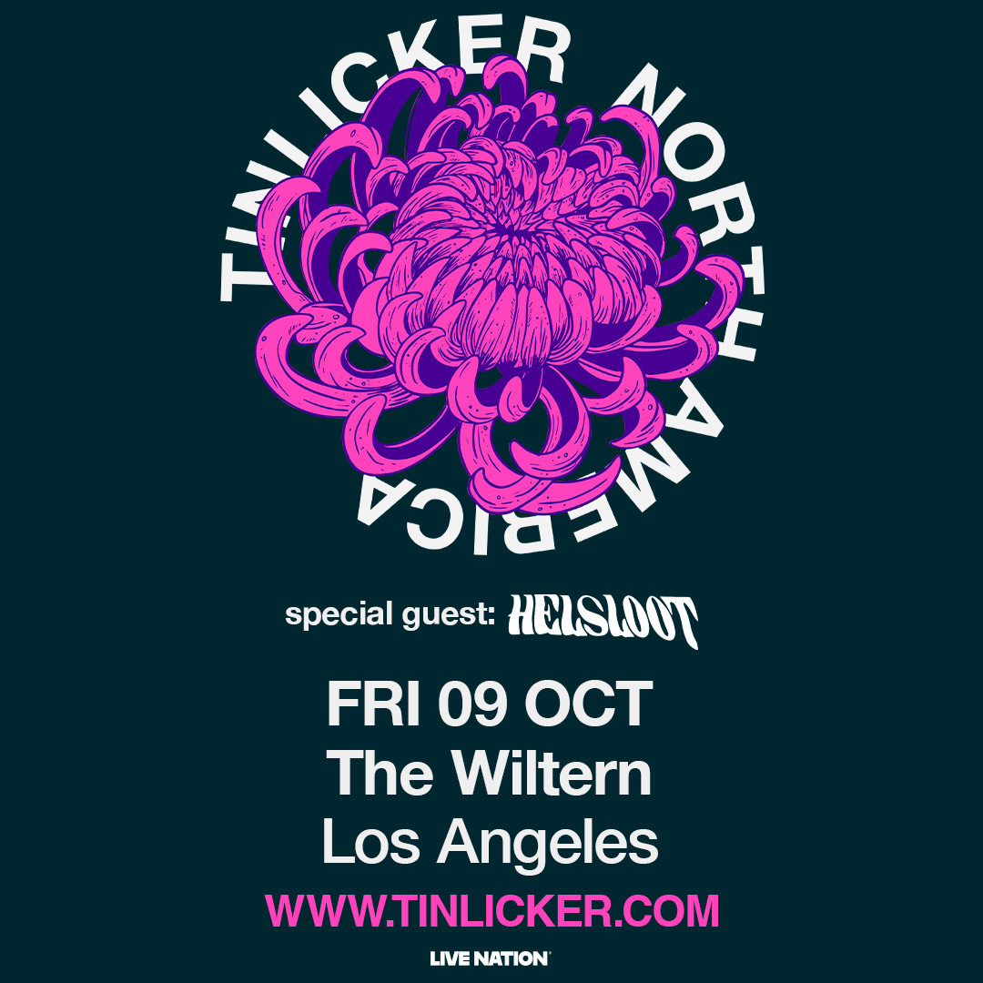 TinLicker North America tour poster featuring a pink chrysanthemum, with show details for The Wiltern, Los Angeles, Oct 9.