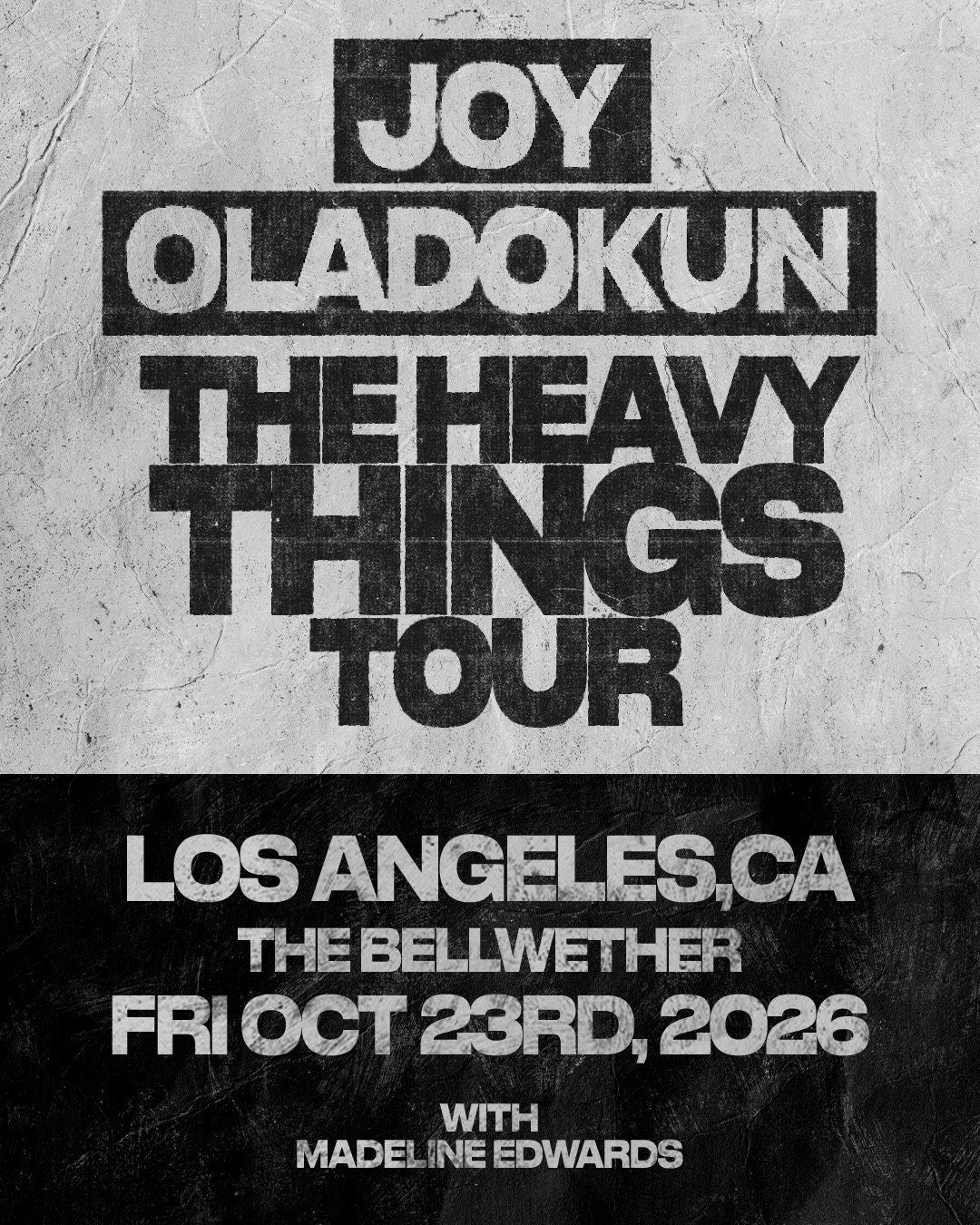Joy Oladokun The Heavy Things Tour concert poster for Los Angeles, CA at The Bellwether, Friday October 23rd, 2026.