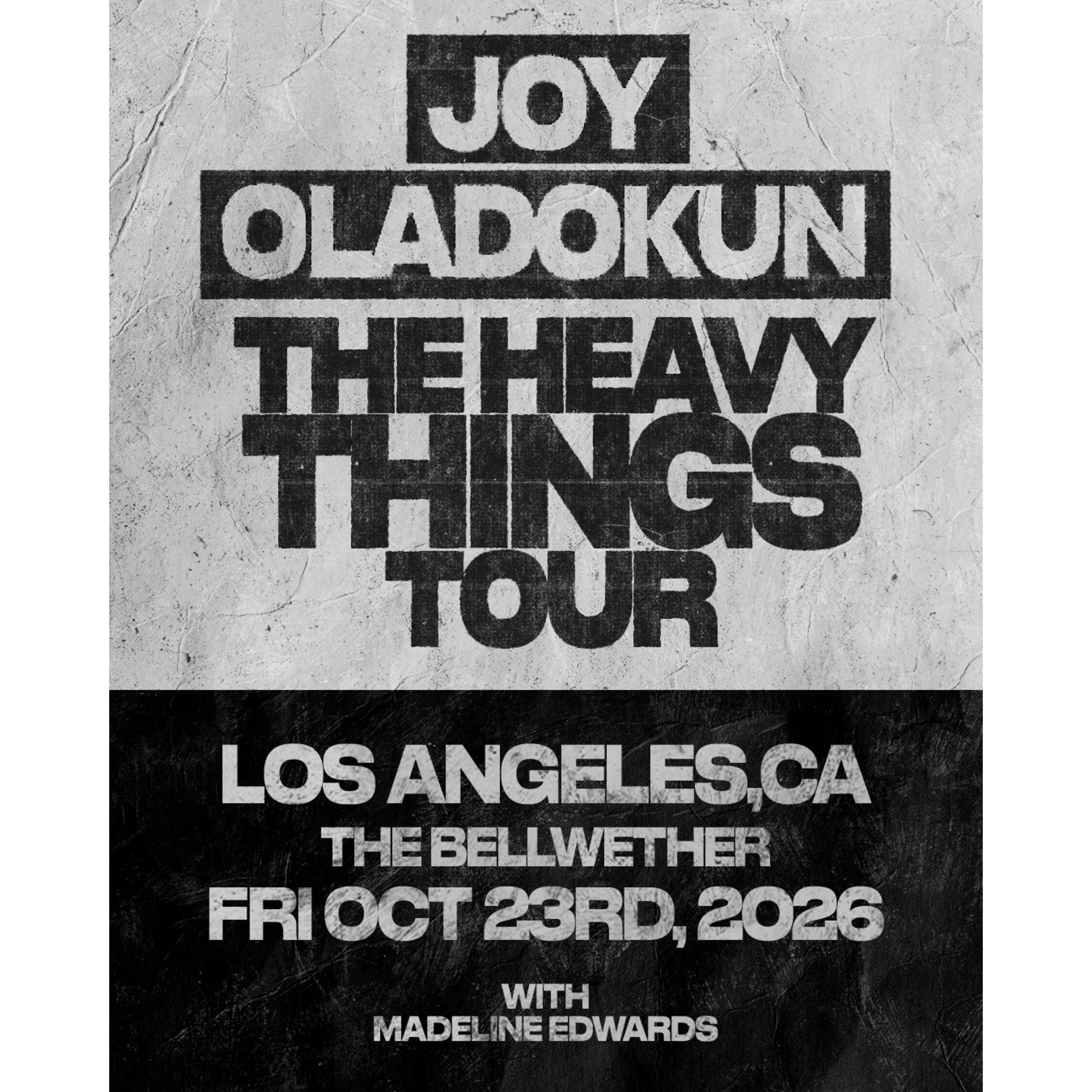 Joy Oladokun The Heavy Things Tour concert poster for Los Angeles, CA at The Bellwether, Friday October 23rd, 2026.